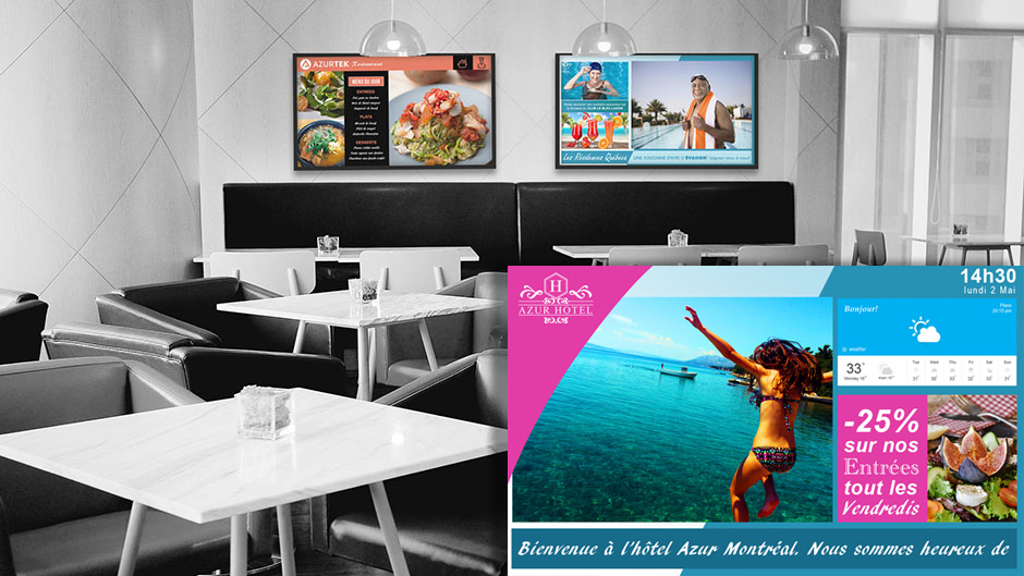 affichage numérique pour les hôtels services graphiques azurtek restaurant